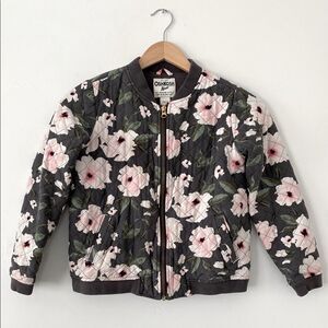 OshKosh Girl's B'gosh Floral Puffer Jacket Sz 10/12 Dark Gray, Pink, Green